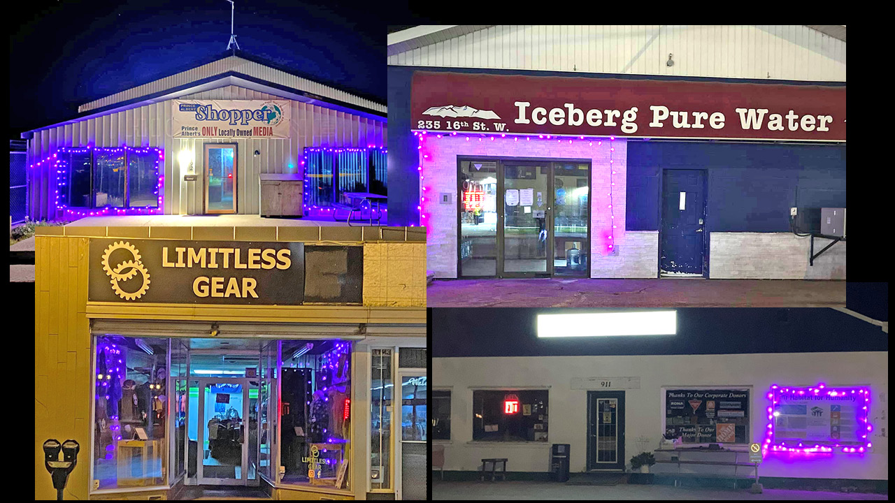 A four-image collage of local businesses in Prince Albert, Saskatchewan