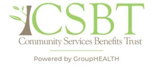 Community Services Benefit Trust (CSBT) logo, powered by GroupHEALTH